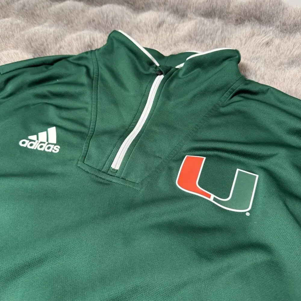 Miami Hurricanes Green Adidas Long Sleeve Dri Fit Top 1/4 Zip Size Large